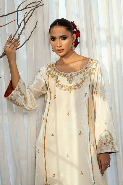 Fatima Khan | Warm Whisper Velvet 25 | Golden Grace - Formal Dress - available at Maria Faisal in UK and USA.