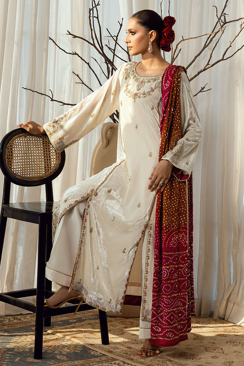 Fatima Khan | Warm Whisper Velvet 25 | Golden Grace - Formal Dress - available at Maria Faisal in UK and USA.