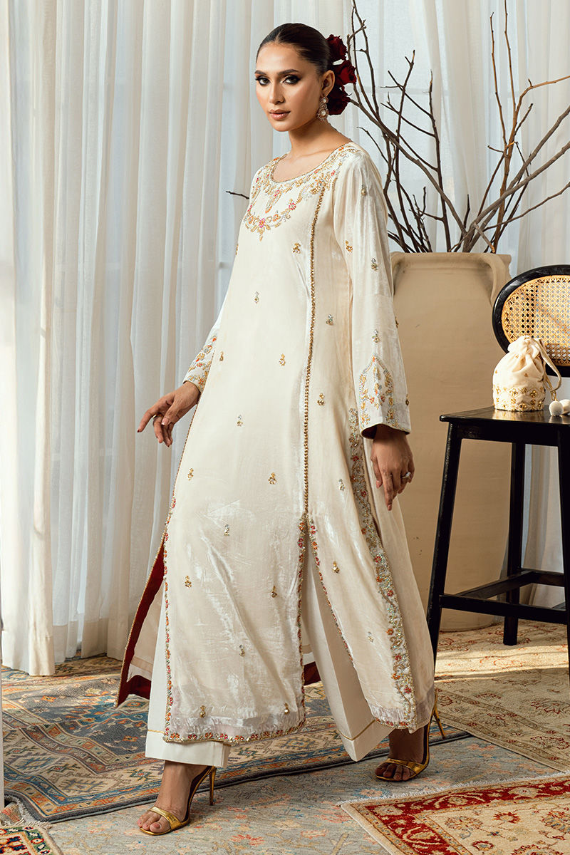 Fatima Khan | Warm Whisper Velvet 25 | Golden Grace - Formal Dress - available at Maria Faisal in UK and USA.