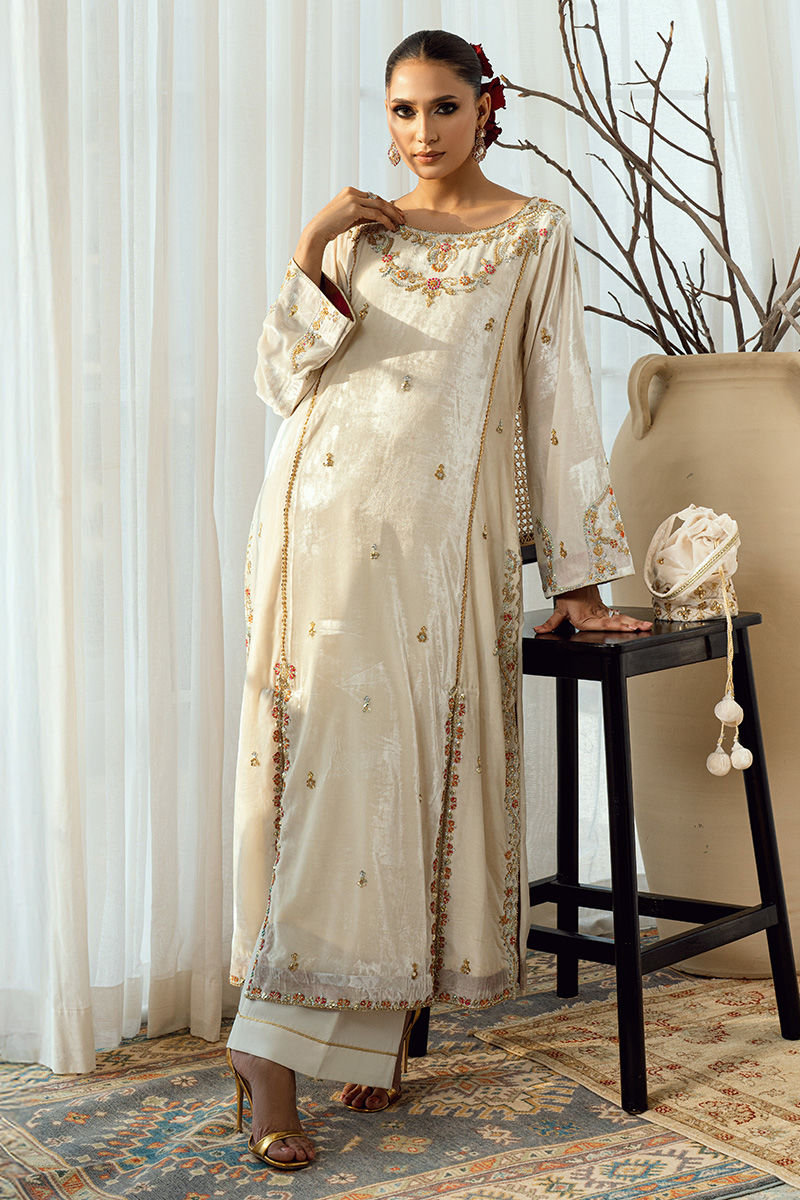 Fatima Khan | Warm Whisper Velvet 25 | Golden Grace - Formal Dress - available at Maria Faisal in UK and USA.