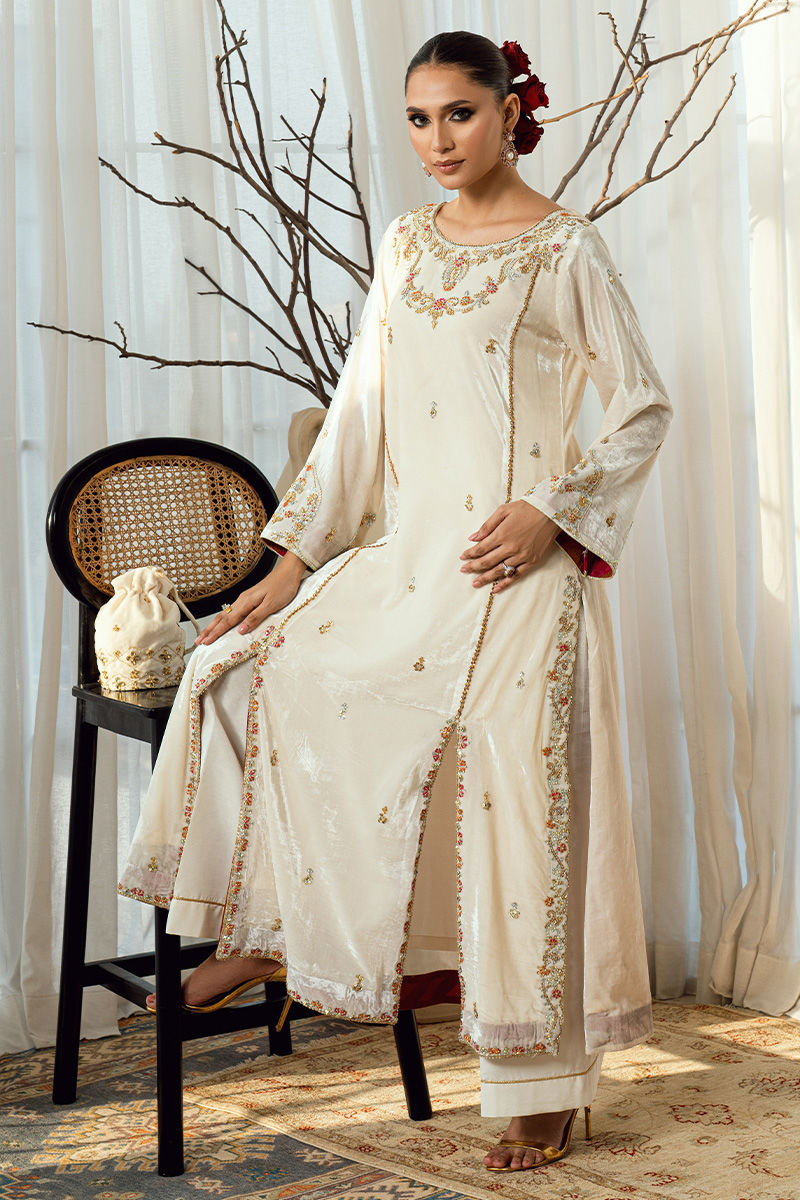 Fatima Khan | Warm Whisper Velvet 25 | Golden Grace - Formal Dress - available at Maria Faisal in UK and USA.