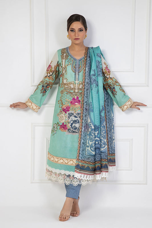 Shamaeel Ansari | Bagh e Bahar Lawn | Gulnaar Ferozi - Luxury Dress - available at Maria Faisal in UK and USA.