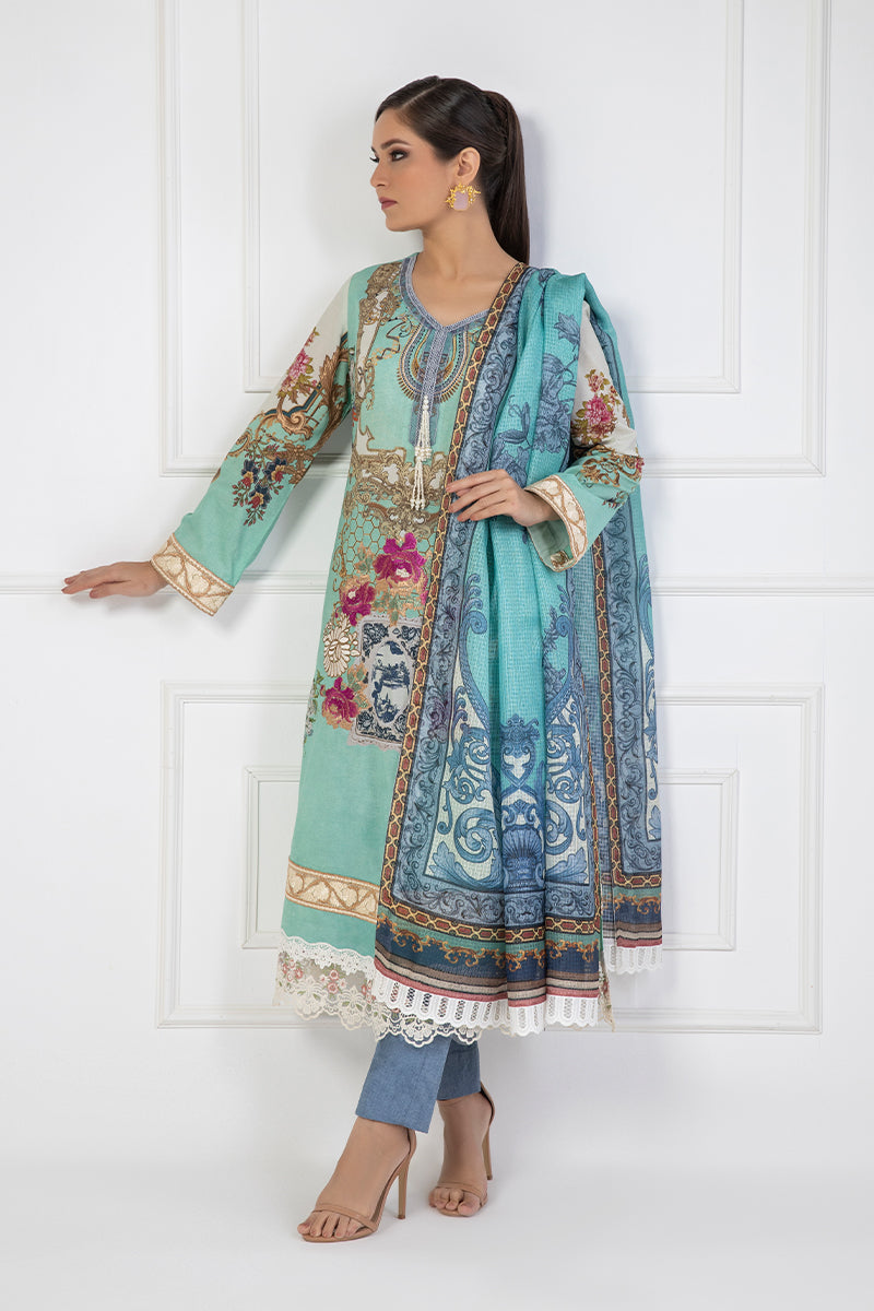 Shamaeel Ansari | Bagh e Bahar Lawn | Gulnaar Ferozi - Luxury Dress - available at Maria Faisal in UK and USA.