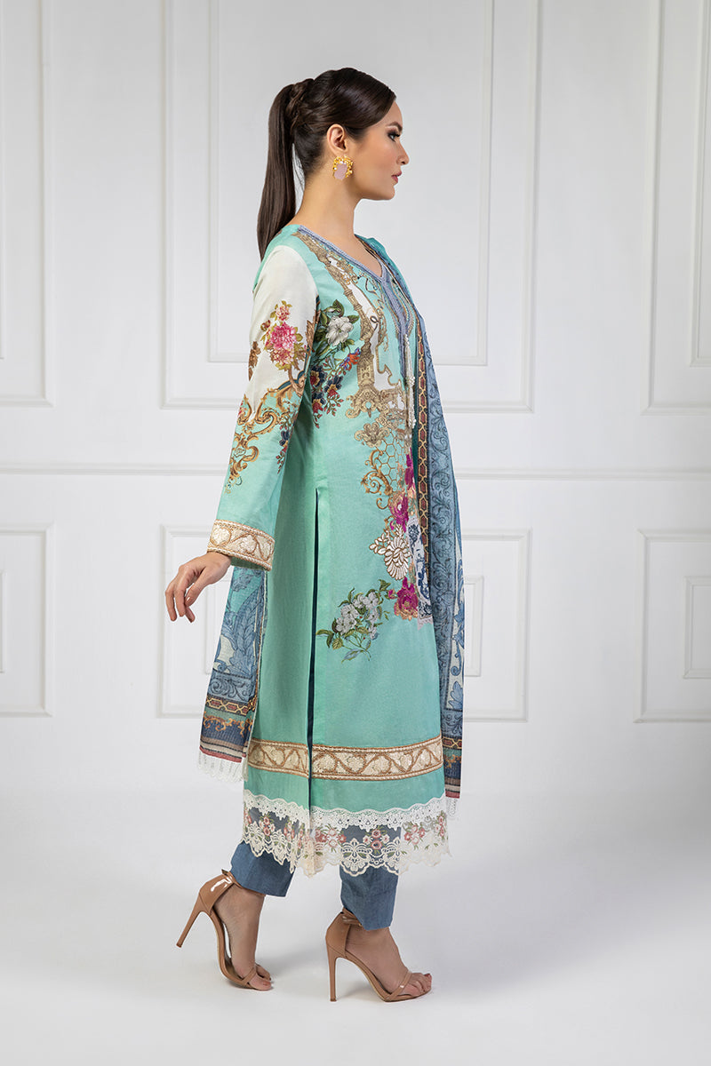Shamaeel Ansari | Bagh e Bahar Lawn | Gulnaar Ferozi - Luxury Dress - available at Maria Faisal in UK and USA.