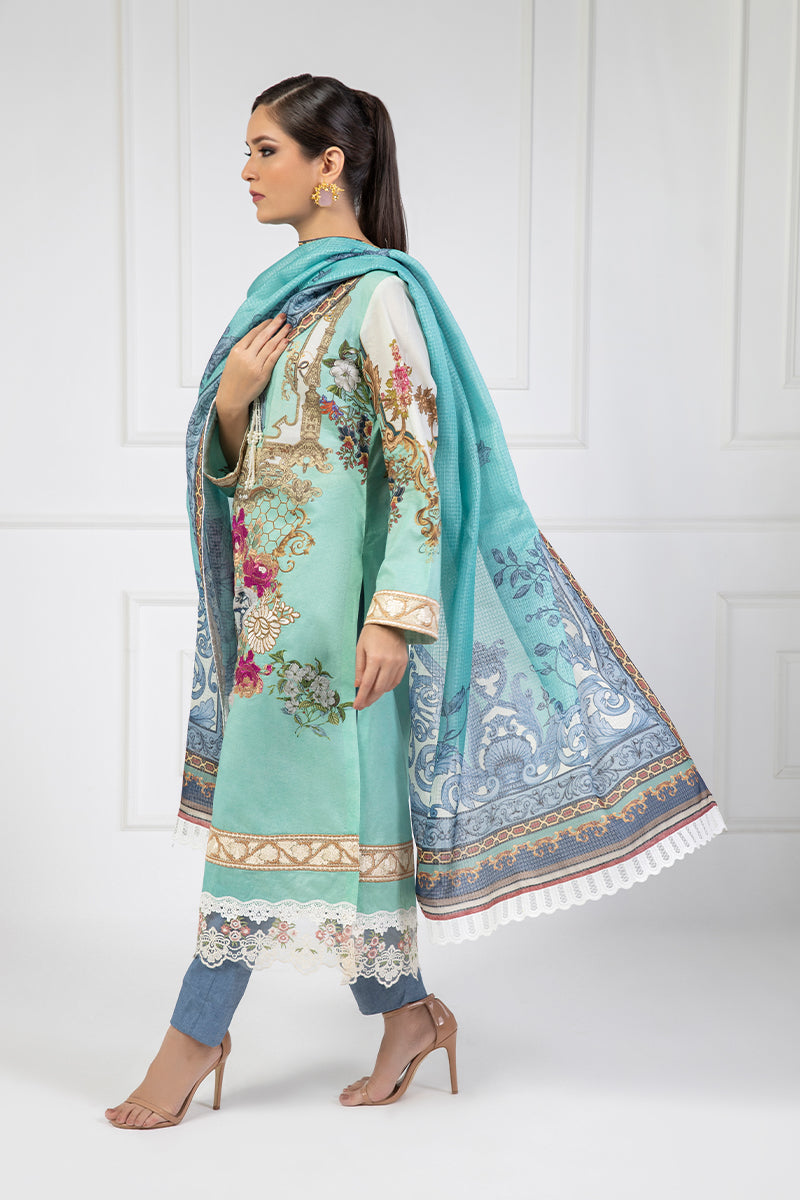 Shamaeel Ansari | Bagh e Bahar Lawn | Gulnaar Ferozi - Luxury Dress - available at Maria Faisal in UK and USA.