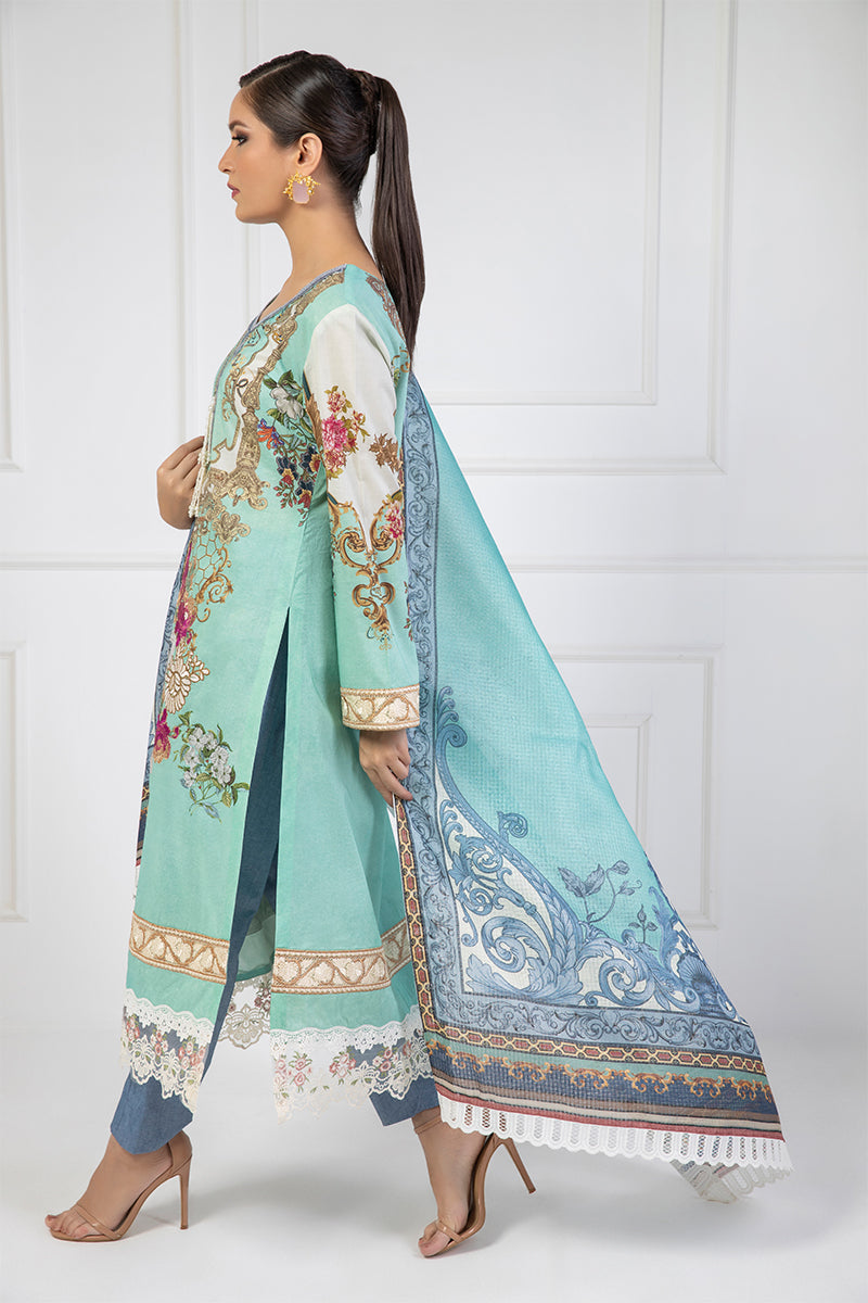 Shamaeel Ansari | Bagh e Bahar Lawn | Gulnaar Ferozi - Luxury Dress - available at Maria Faisal in UK and USA.