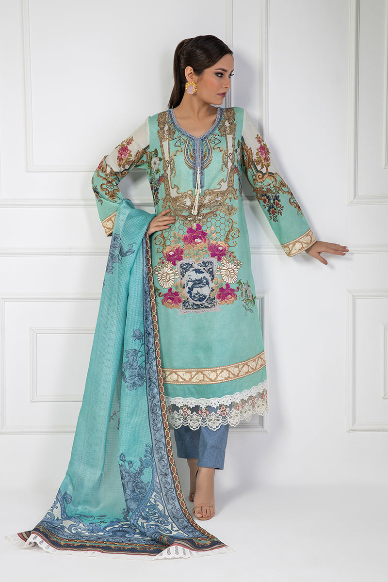 Shamaeel Ansari | Bagh e Bahar Lawn | Gulnaar Ferozi - Luxury Dress - available at Maria Faisal in UK and USA.