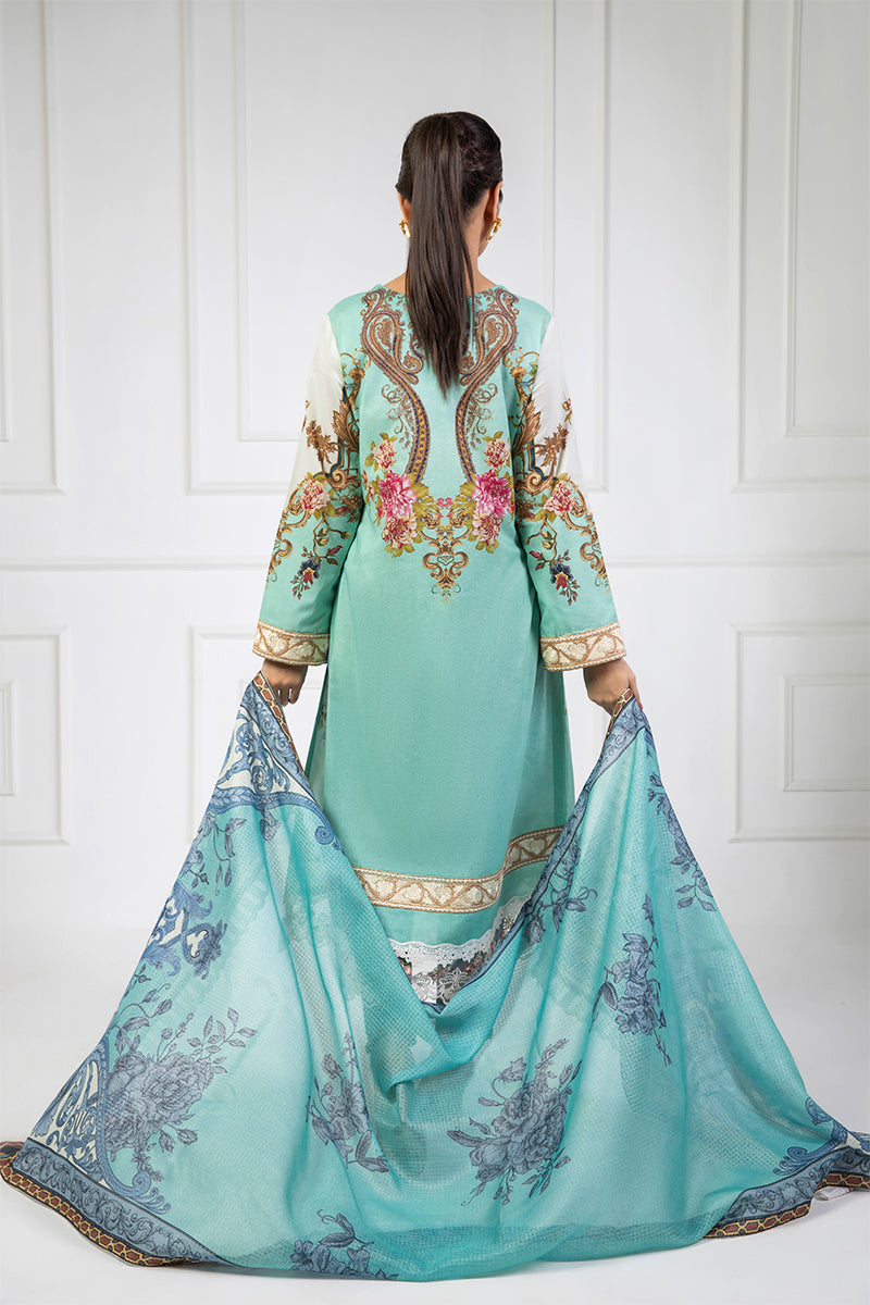 Shamaeel Ansari | Bagh e Bahar Lawn | Gulnaar Ferozi - Luxury Dress - available at Maria Faisal in UK and USA.