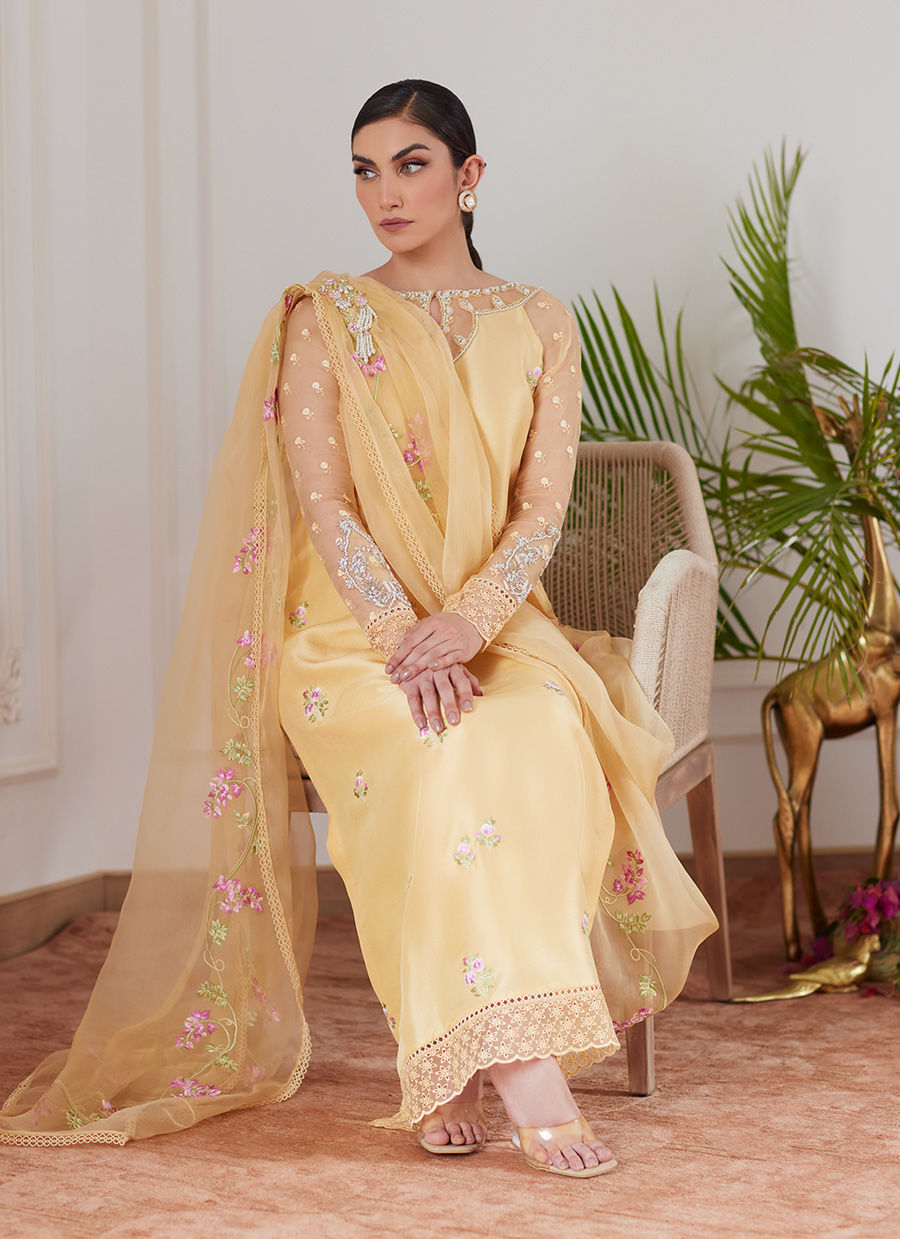 Farah Talib Aziz | Luna Eid Collection 24 | CYRILLA PALE YELLOW - Ladies Clothes - Maria Faisal