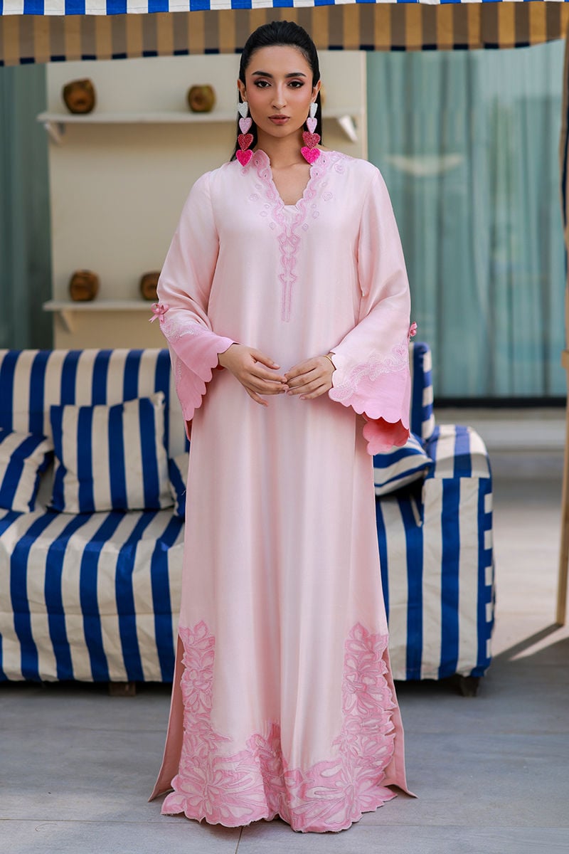 Ansab Jahangir | Summer Kaftans | Rosy - Luxury Dress - available at Maria Faisal in UK and USA.