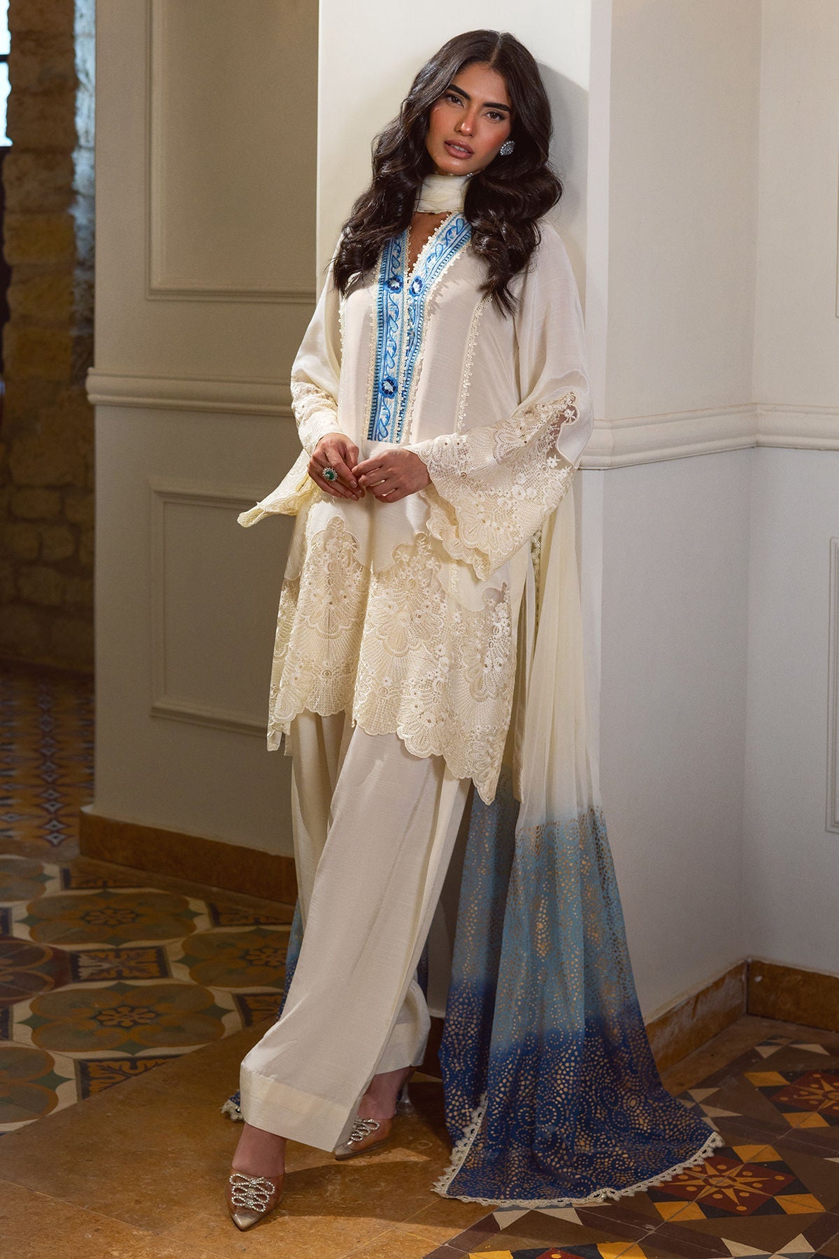 Annus Abrar | Elemental Basics |Shiba - Luxury Dress - available at Maria Faisal in UK and USA.