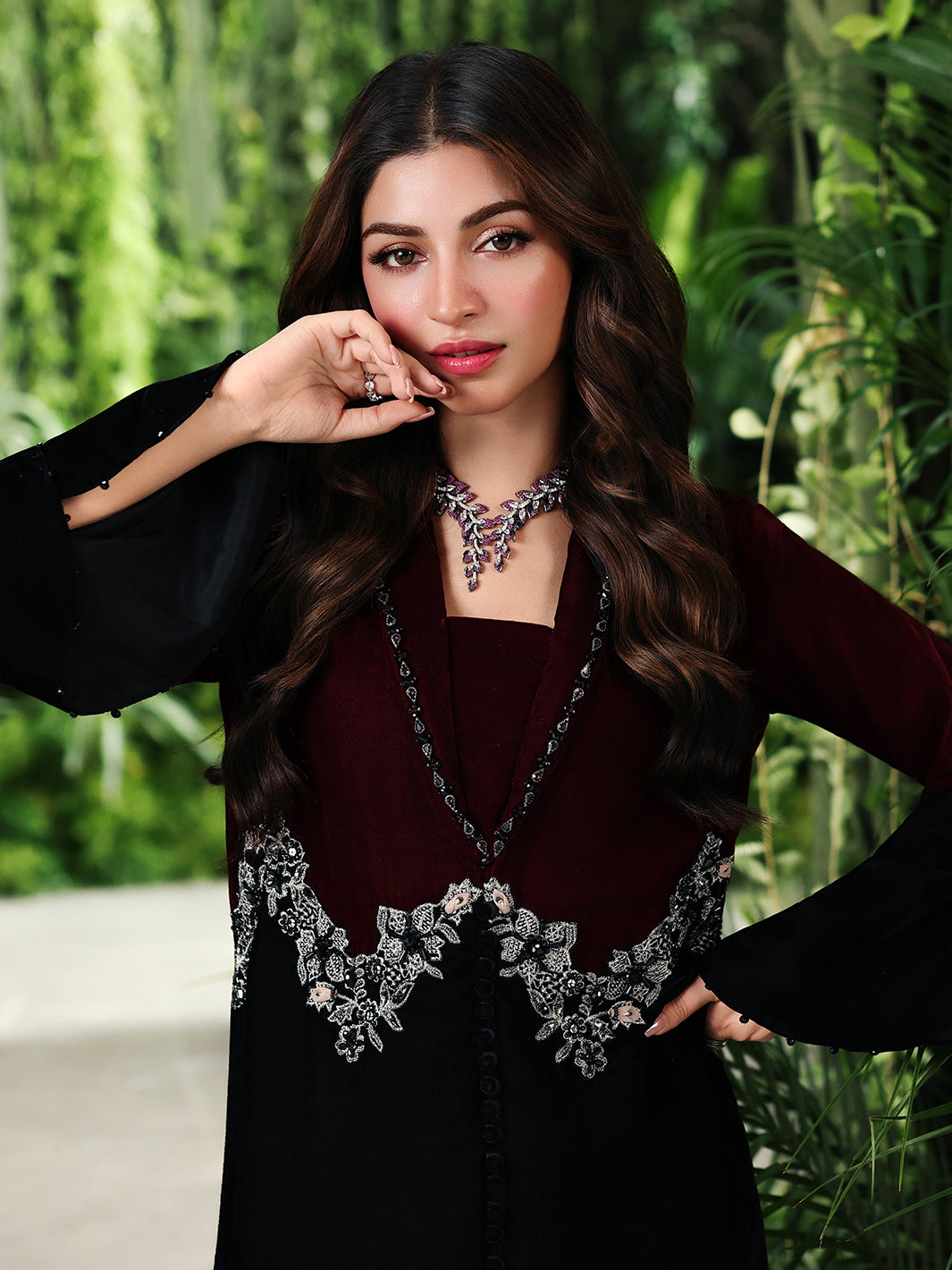 Ain | Twilight The Velvet Edit | AN-184 - Luxury Dress - available at Maria Faisal in UK and USA.