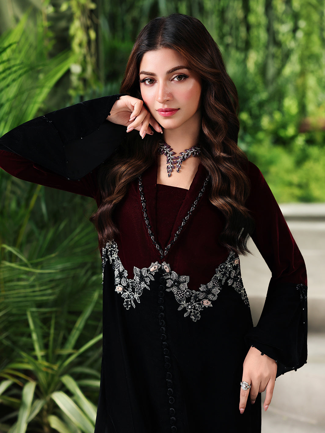 Ain | Twilight The Velvet Edit | AN-184 - Luxury Dress - available at Maria Faisal in UK and USA.