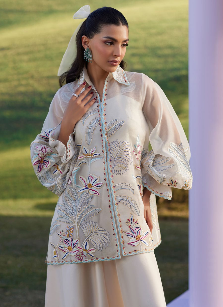 Farah Talib Aziz | Luna Eid 26 | Astra Jacket - Luxury Dress - available at Maria Faisal in UK and USA.