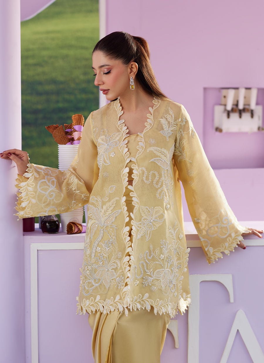 Farah Talib Aziz | Luna Eid 26 | Soleia Jacket - Luxury Dress - available at Maria Faisal in UK and USA.