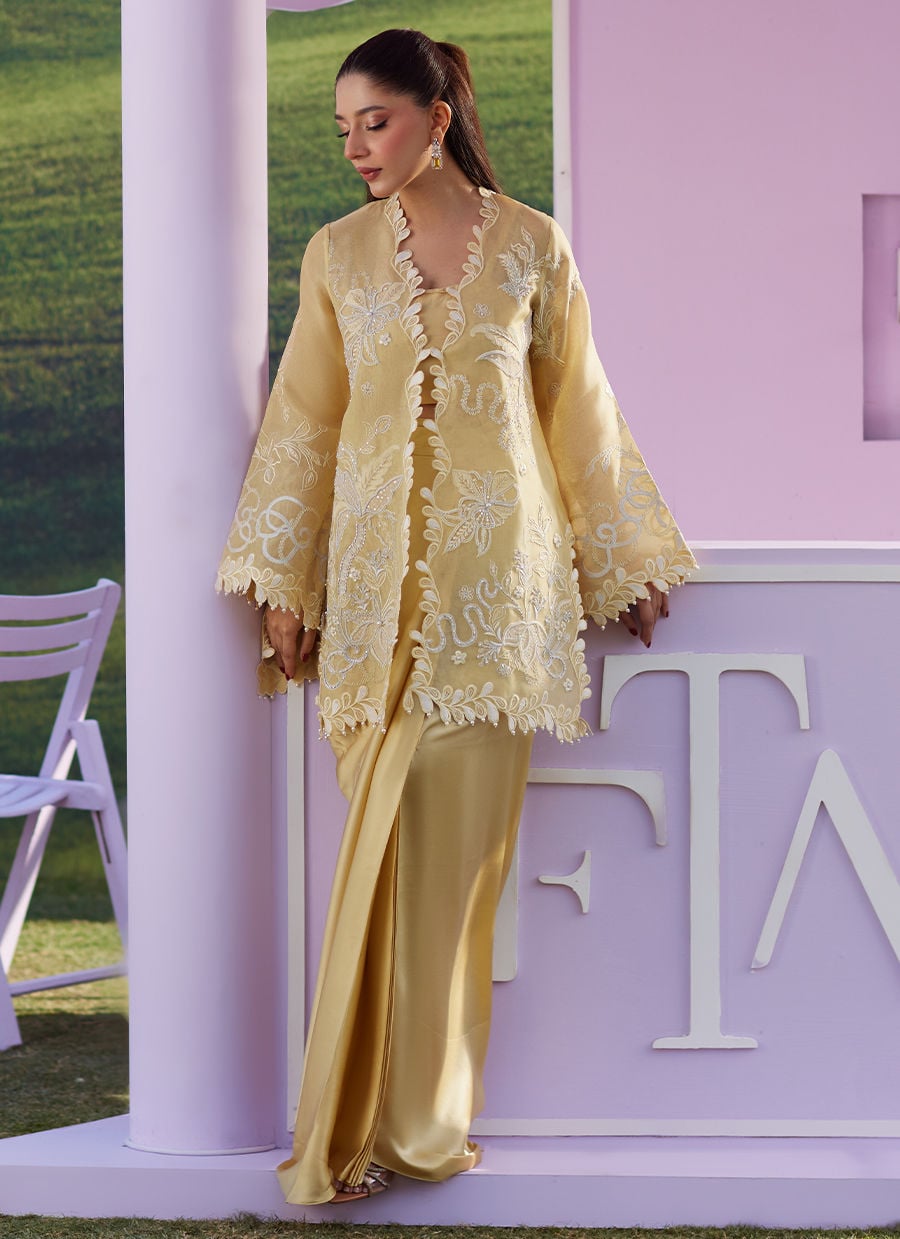 Farah Talib Aziz | Luna Eid 26 | Soleia Jacket - Luxury Dress - available at Maria Faisal in UK and USA.