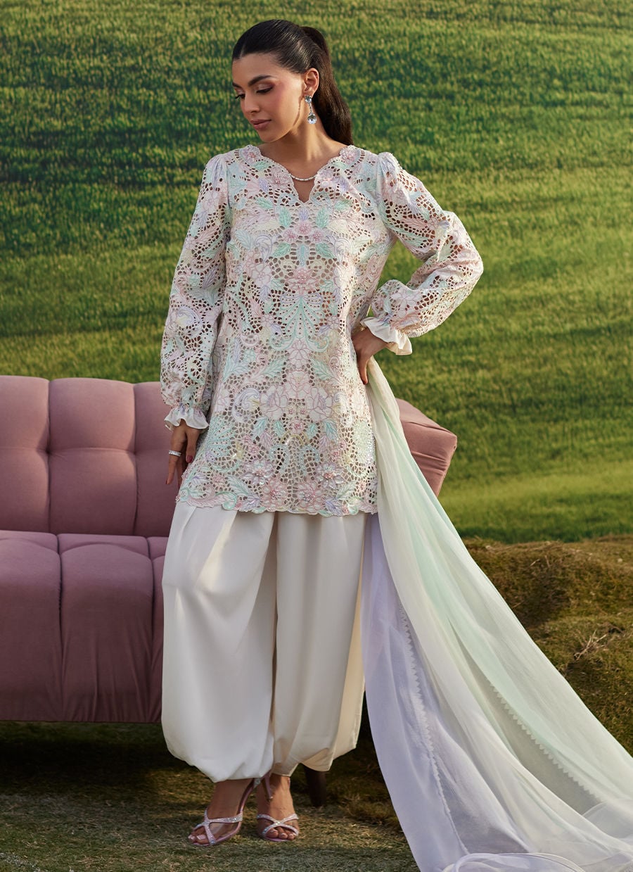 Farah Talib Aziz | Luna Eid 26 | Lyla Mist - Luxury Dress - available at Maria Faisal in UK and USA.