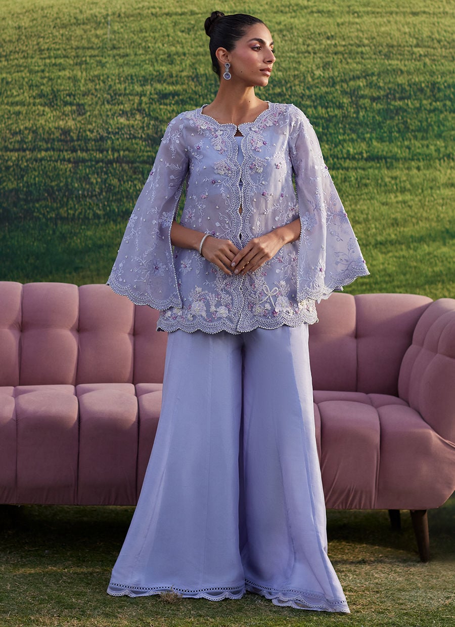 Farah Talib Aziz | Luna Eid 26 | Lilac Haze Jacket - Luxury Dress - available at Maria Faisal in UK and USA.