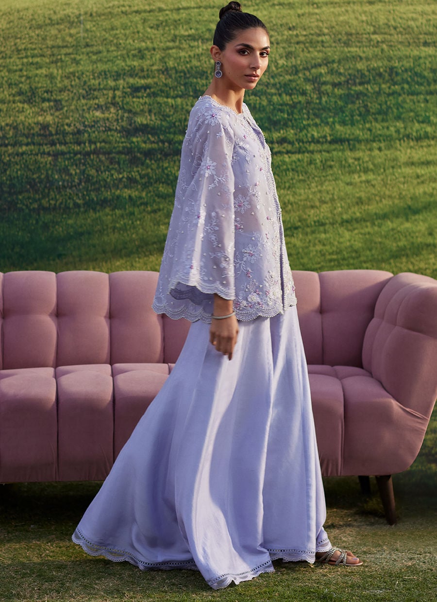 Farah Talib Aziz | Luna Eid 26 | Lilac Haze Jacket - Luxury Dress - available at Maria Faisal in UK and USA.