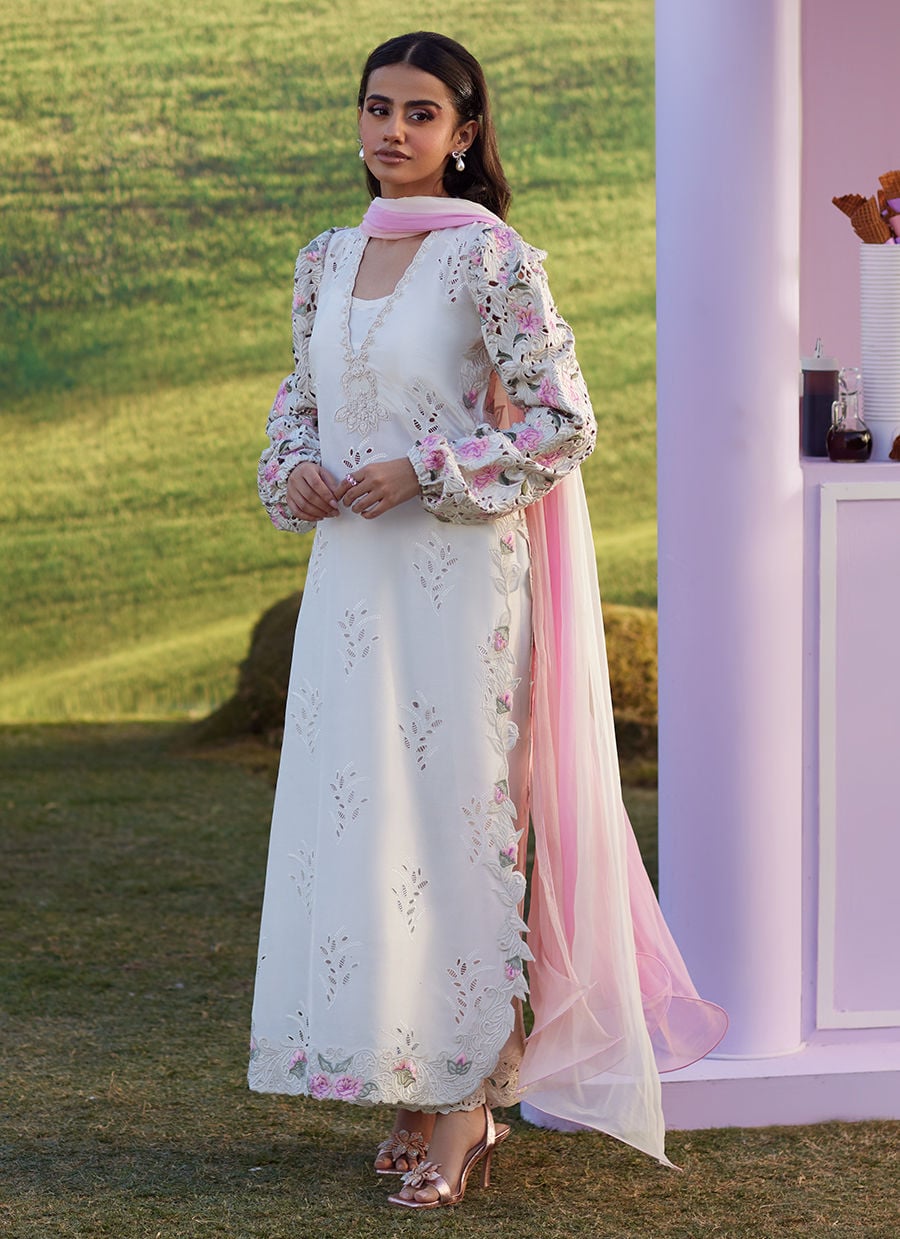 Farah Talib Aziz | Luna Eid 26 | Rose Lace Shirt And Dupatta - Luxury Dress - available at Maria Faisal in UK and USA.