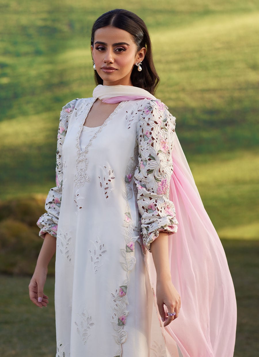 Farah Talib Aziz | Luna Eid 26 | Rose Lace Shirt And Dupatta - Luxury Dress - available at Maria Faisal in UK and USA.