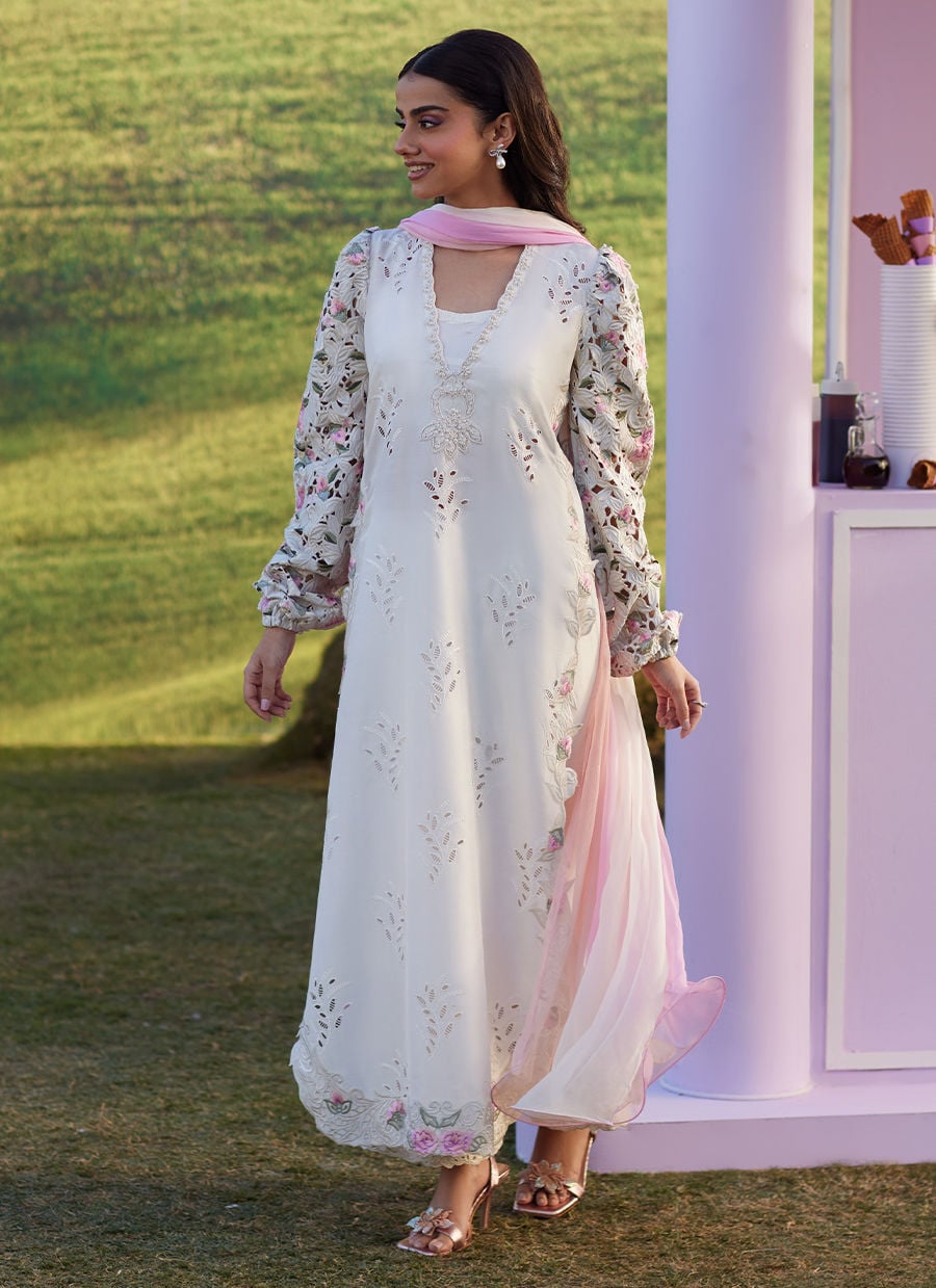 Farah Talib Aziz | Luna Eid 26 | Rose Lace Shirt And Dupatta - Luxury Dress - available at Maria Faisal in UK and USA.