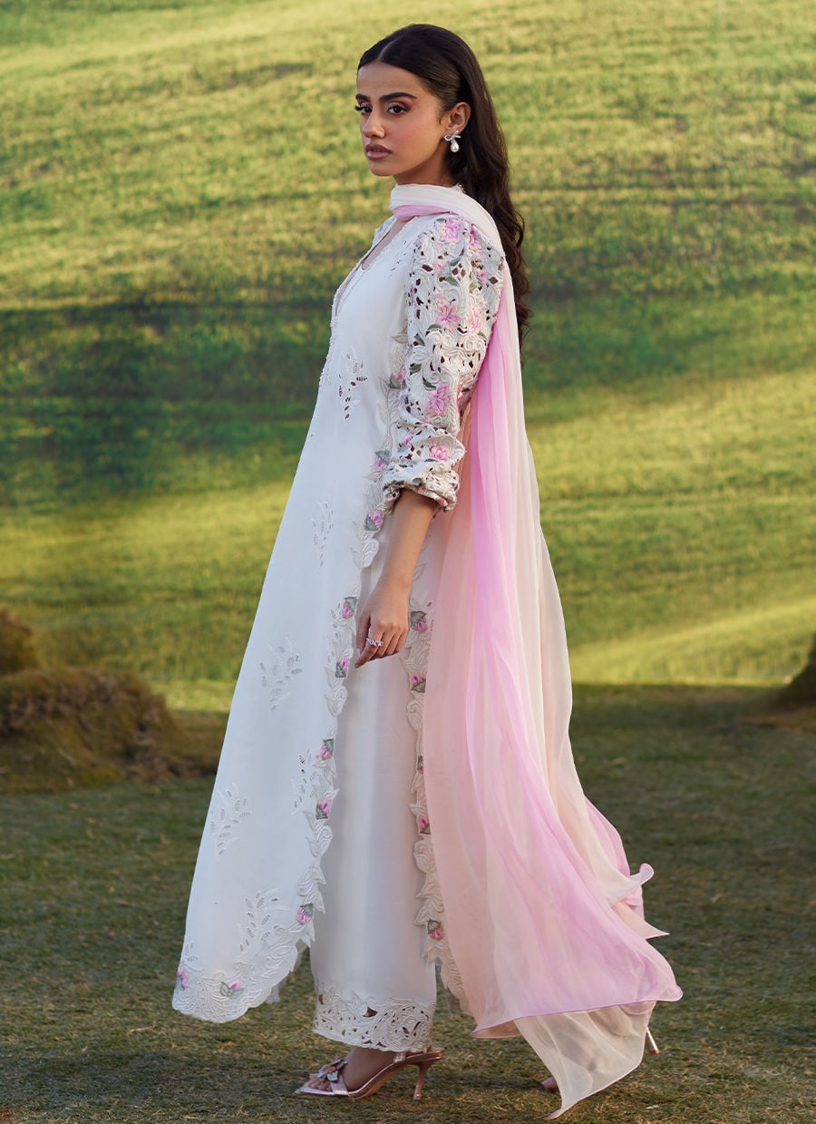 Farah Talib Aziz | Luna Eid 26 | Rose Lace Shirt And Dupatta - Luxury Dress - available at Maria Faisal in UK and USA.