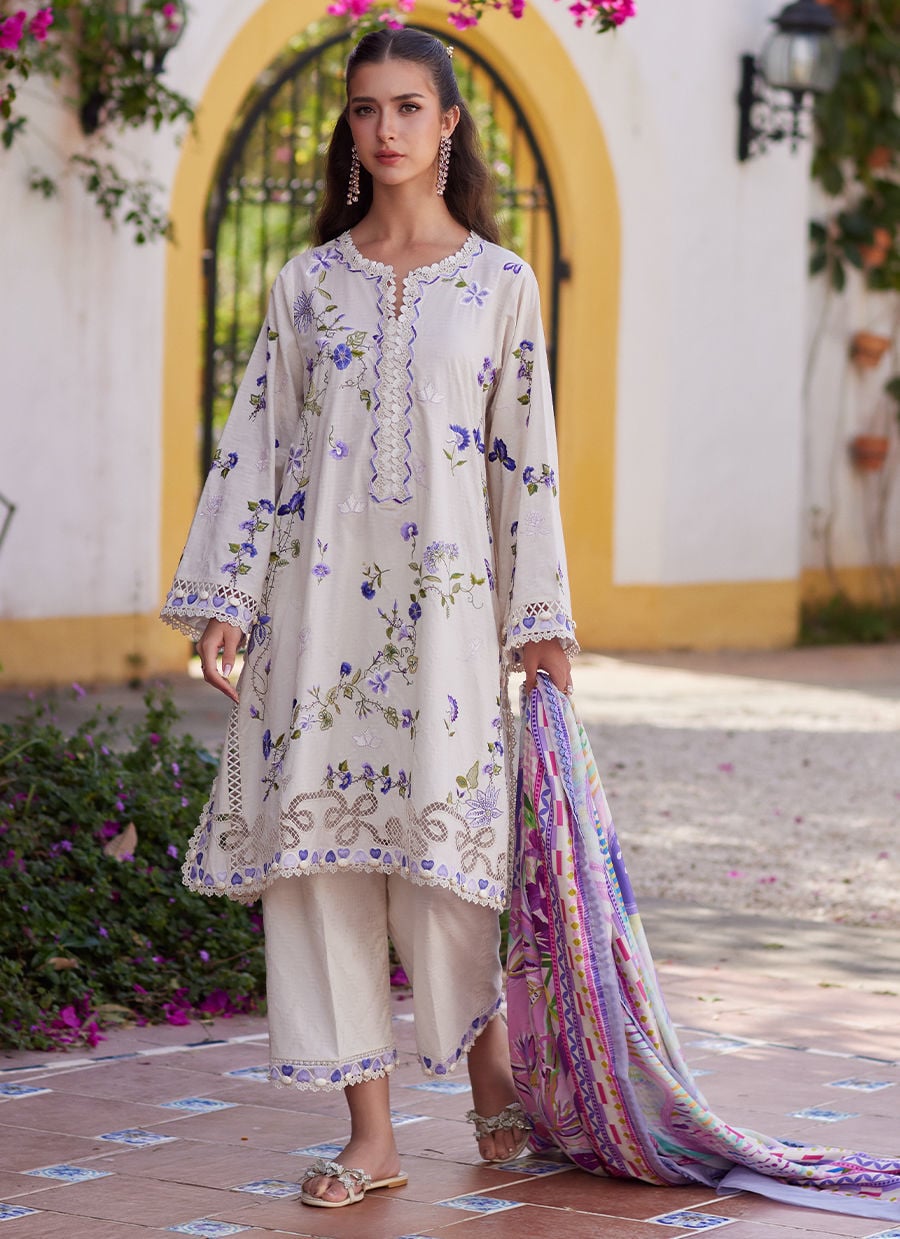 Farah Talib Aziz | Luxury Lawn 26 | Evita Ivory - Luxury Dress - available at Maria Faisal in UK and USA.