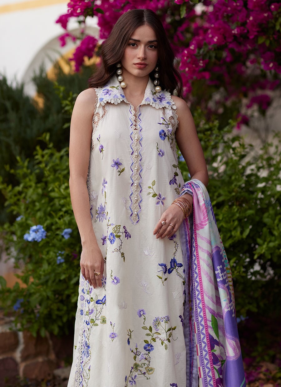 Farah Talib Aziz | Luxury Lawn 26 | Evita Ivory - Luxury Dress - available at Maria Faisal in UK and USA.