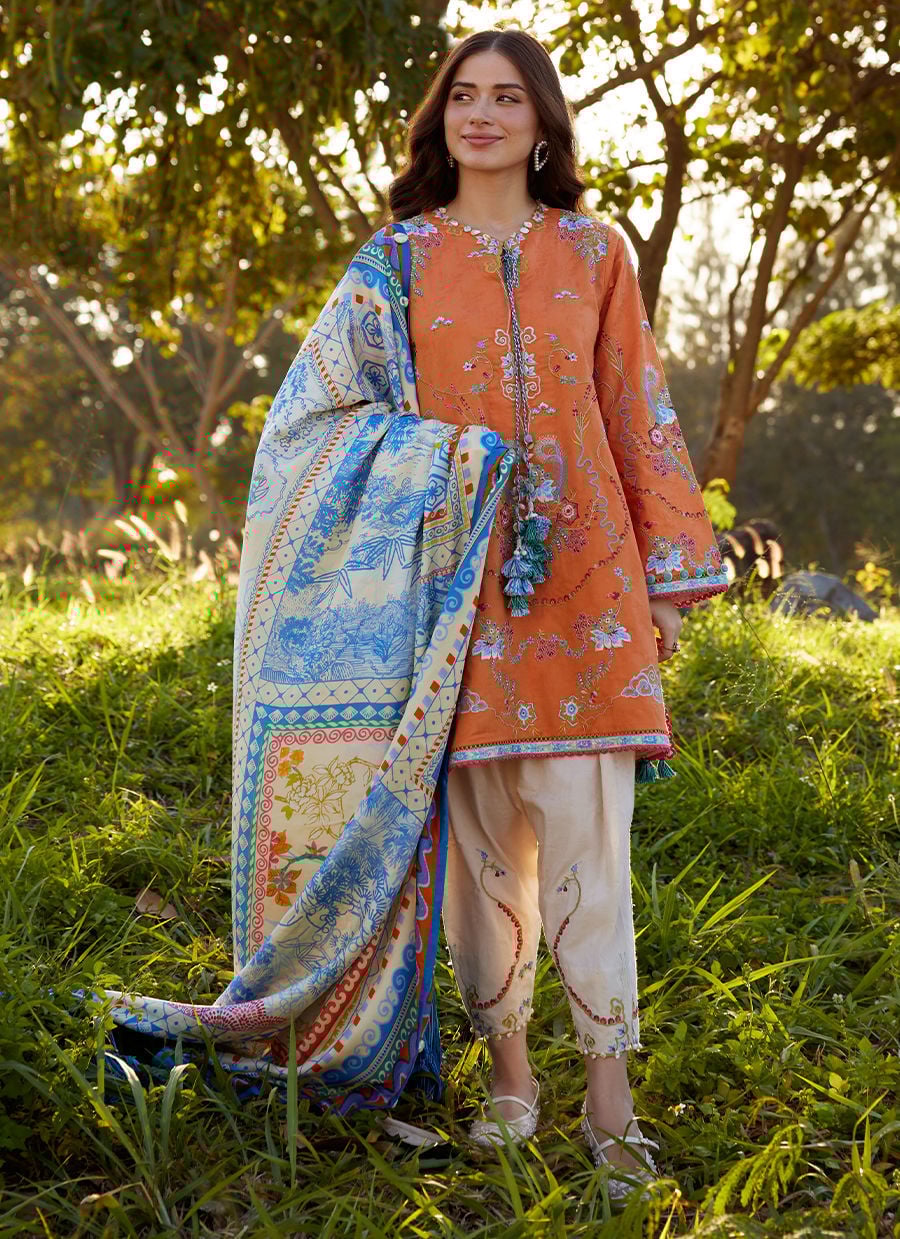 Farah Talib Aziz | Luxury Lawn 26 | Lucia Burnt Orange - Luxury Dress - available at Maria Faisal in UK and USA.