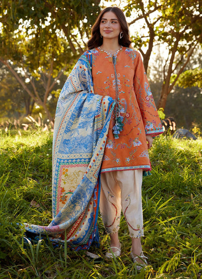 Farah Talib Aziz | Luxury Lawn 26 | Lucia Burnt Orange - Luxury Dress - available at Maria Faisal in UK and USA.