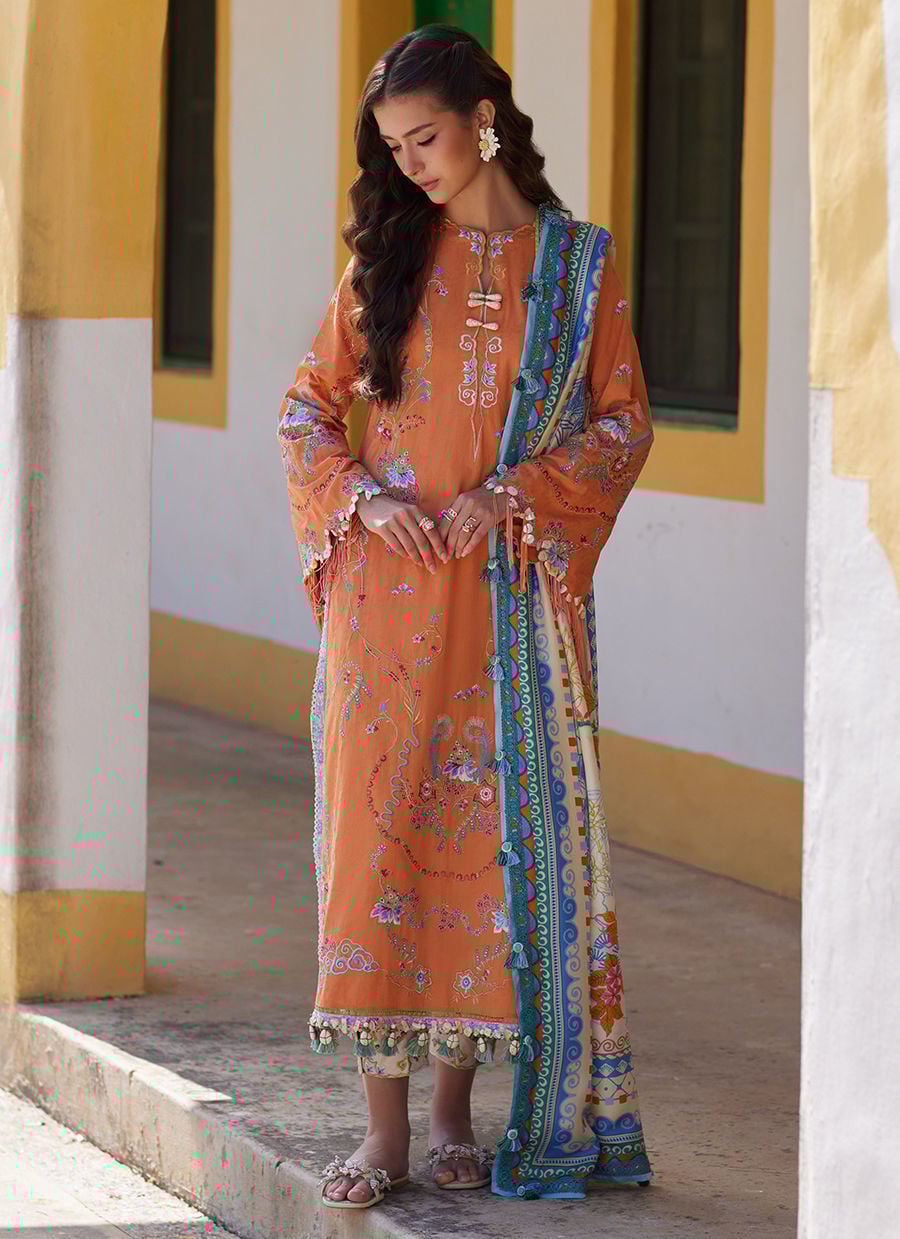 Farah Talib Aziz | Luxury Lawn 26 | Lucia Burnt Orange - Luxury Dress - available at Maria Faisal in UK and USA.