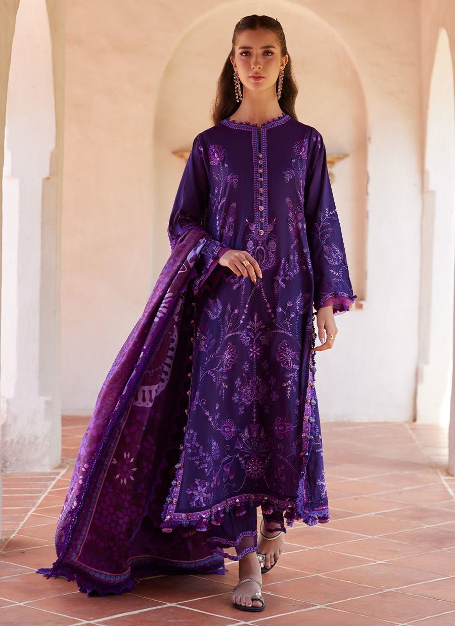 Farah Talib Aziz | Luxury Lawn 26 | Vicenta Violet - Luxury Dress - available at Maria Faisal in UK and USA.