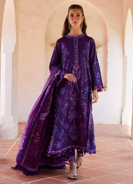 Farah Talib Aziz | Luxury Lawn 26 | Vicenta Violet - Luxury Dress - available at Maria Faisal in UK and USA.