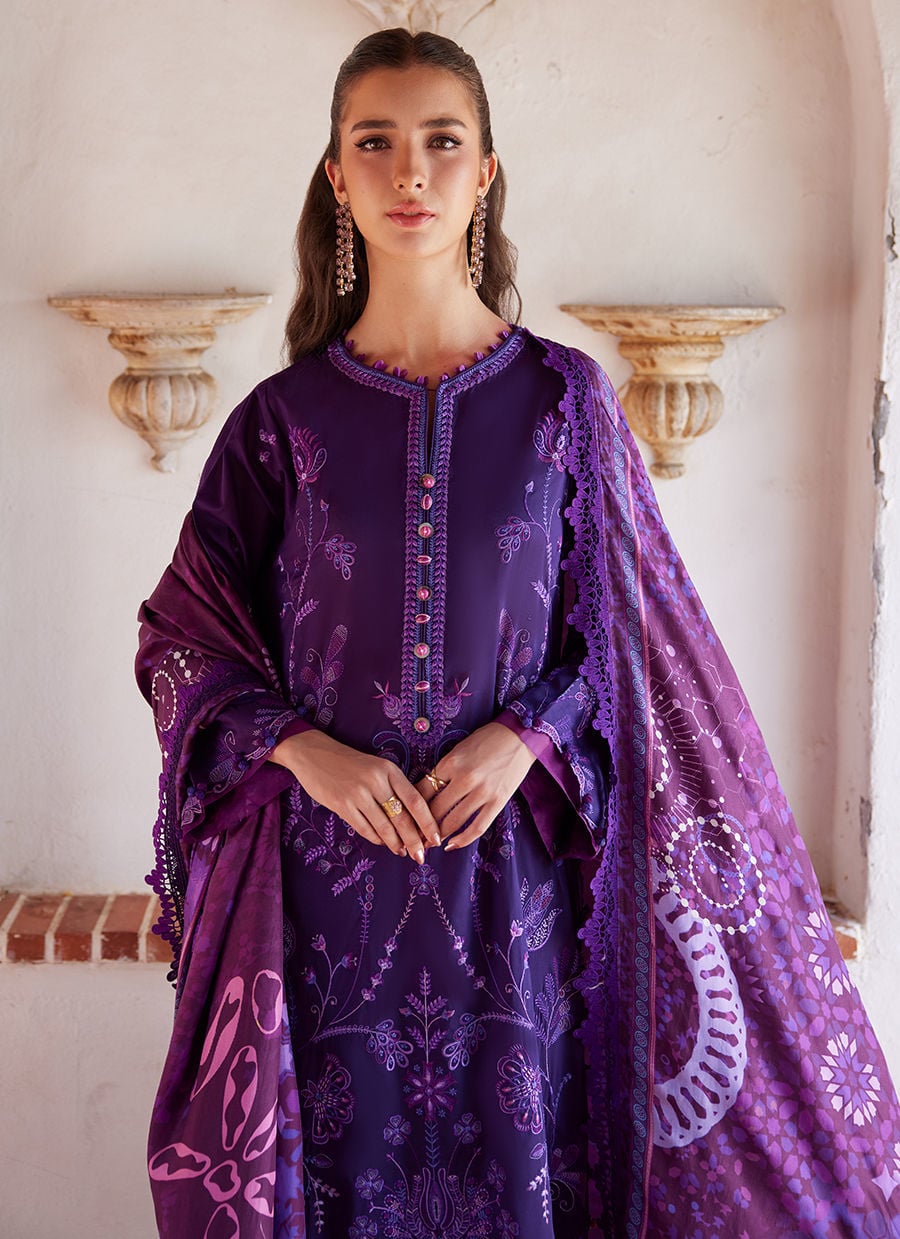 Farah Talib Aziz | Luxury Lawn 26 | Vicenta Violet - Luxury Dress - available at Maria Faisal in UK and USA.