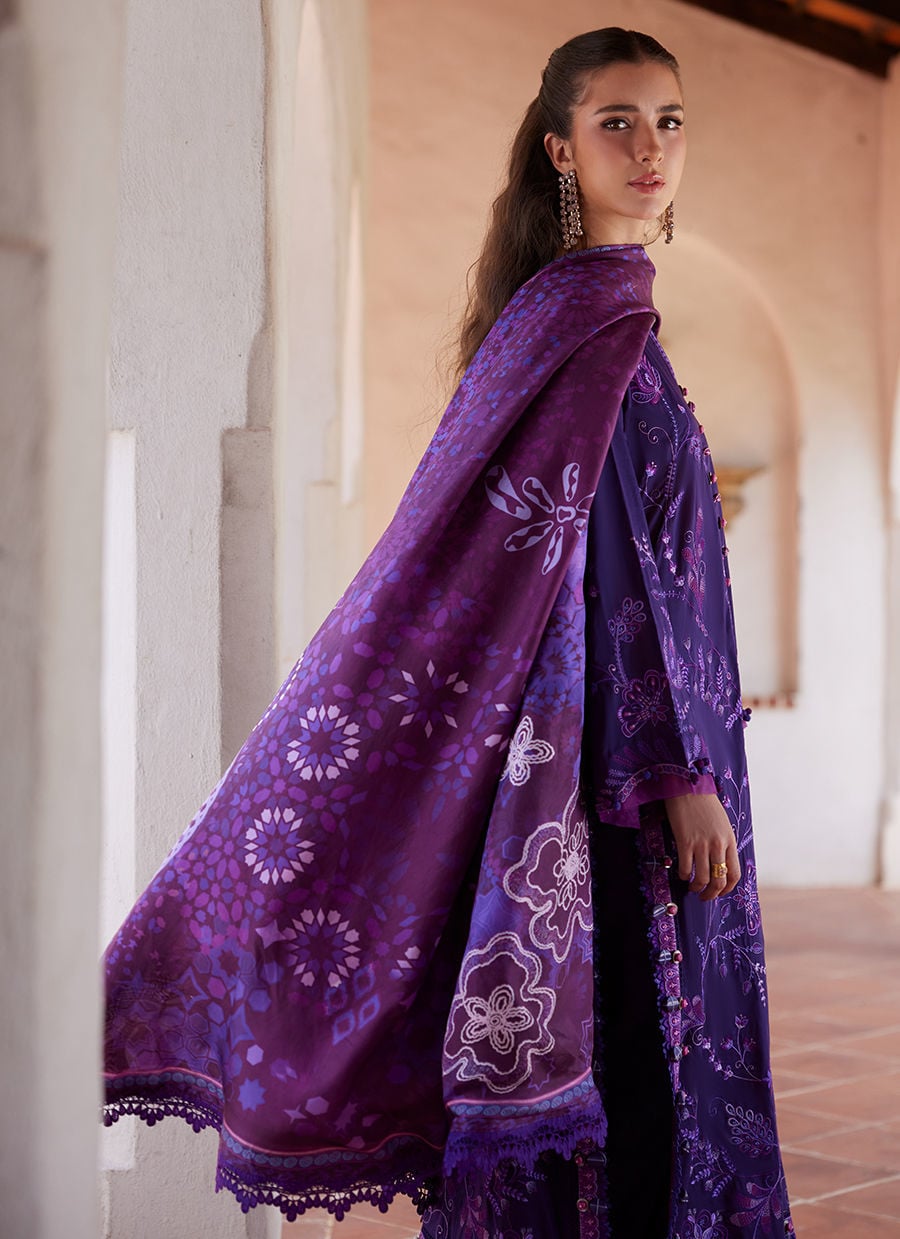 Farah Talib Aziz | Luxury Lawn 26 | Vicenta Violet - Luxury Dress - available at Maria Faisal in UK and USA.