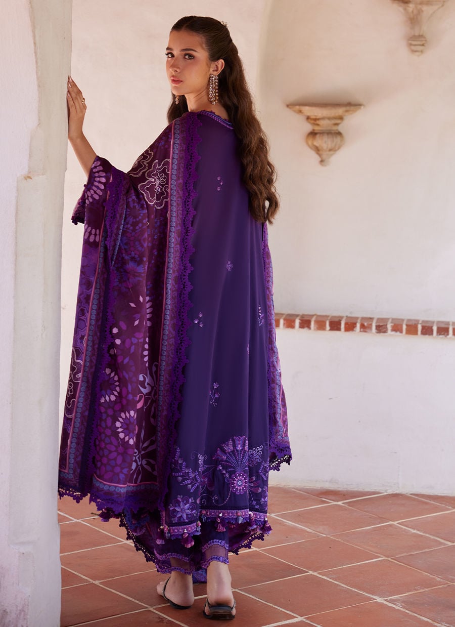Farah Talib Aziz | Luxury Lawn 26 | Vicenta Violet - Luxury Dress - available at Maria Faisal in UK and USA.
