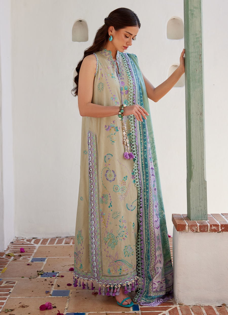 Farah Talib Aziz | Luxury Lawn 26 | Valeria Olive - Luxury Dress - available at Maria Faisal in UK and USA.