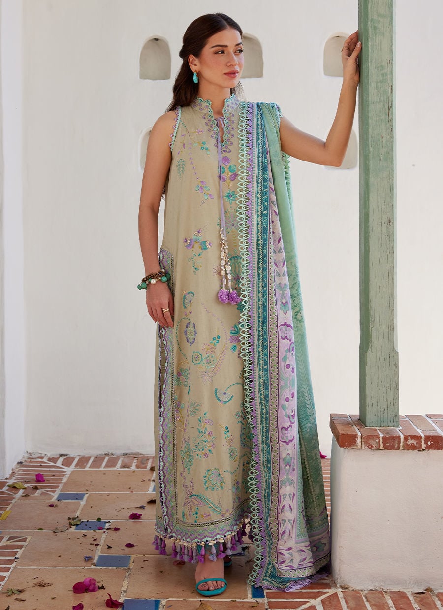 Farah Talib Aziz | Luxury Lawn 26 | Valeria Olive - Luxury Dress - available at Maria Faisal in UK and USA.