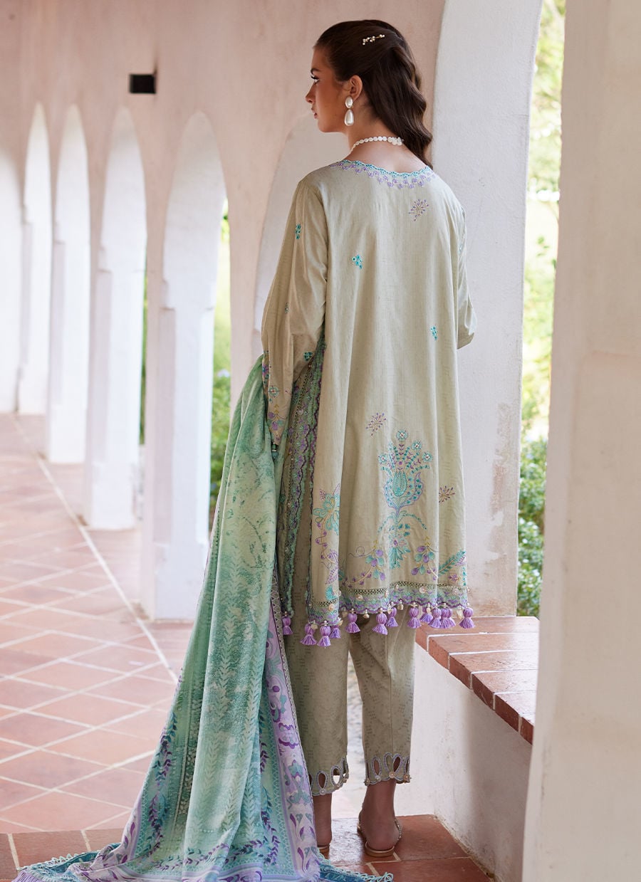 Farah Talib Aziz | Luxury Lawn 26 | Valeria Olive - Luxury Dress - available at Maria Faisal in UK and USA.