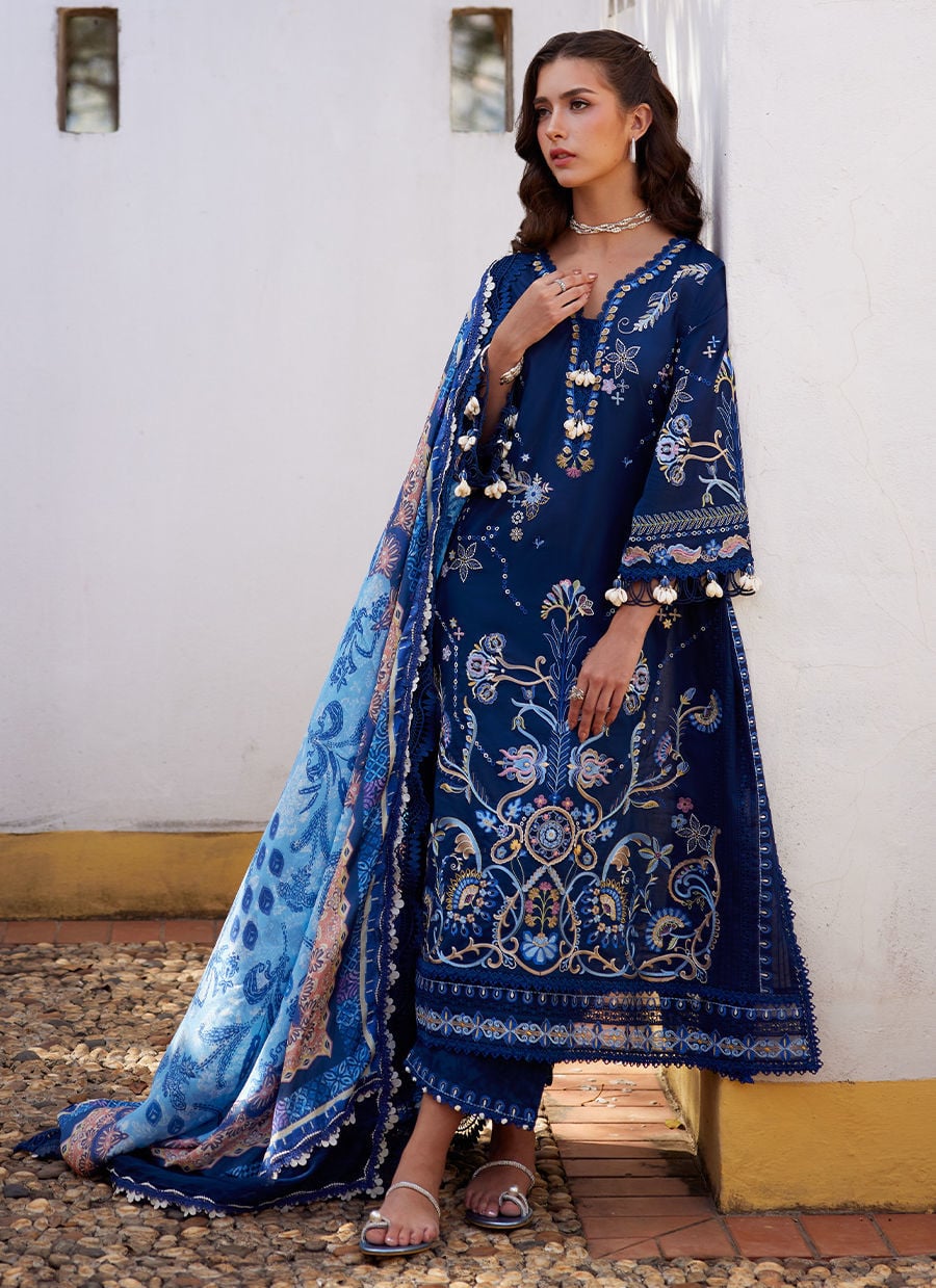 Farah Talib Aziz | Luxury Lawn 26 | Nia Navy - Luxury Dress - available at Maria Faisal in UK and USA.