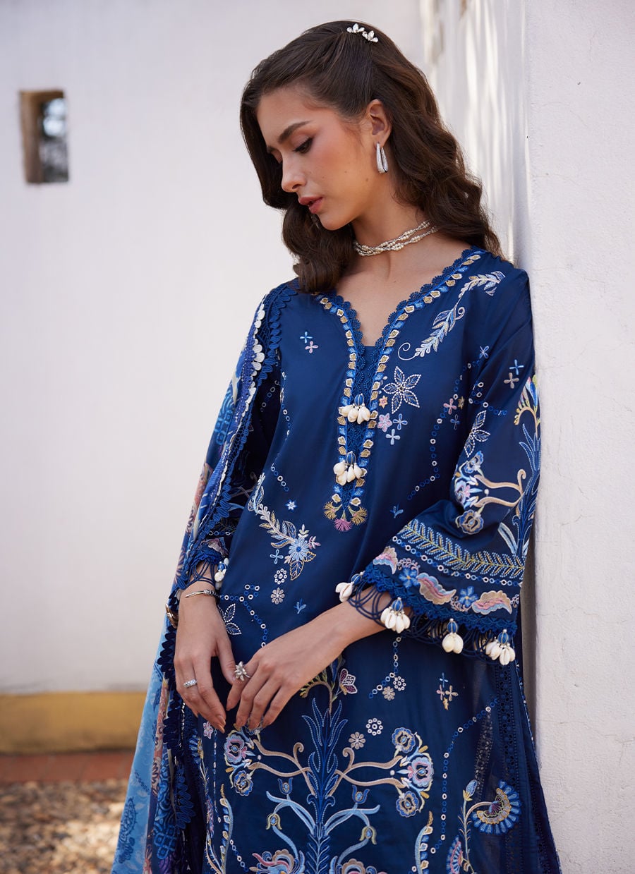 Farah Talib Aziz | Luxury Lawn 26 | Nia Navy - Luxury Dress - available at Maria Faisal in UK and USA.