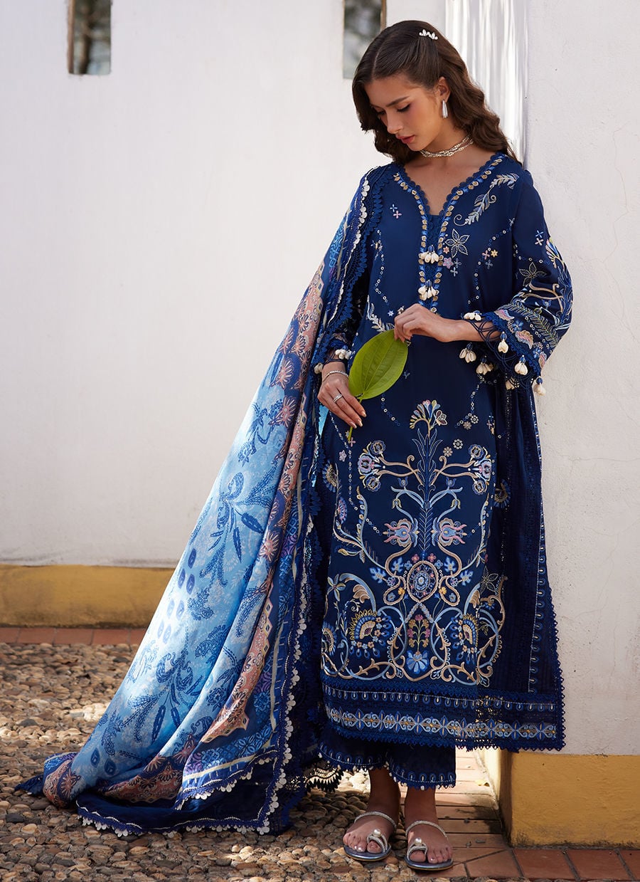 Farah Talib Aziz | Luxury Lawn 26 | Nia Navy - Luxury Dress - available at Maria Faisal in UK and USA.