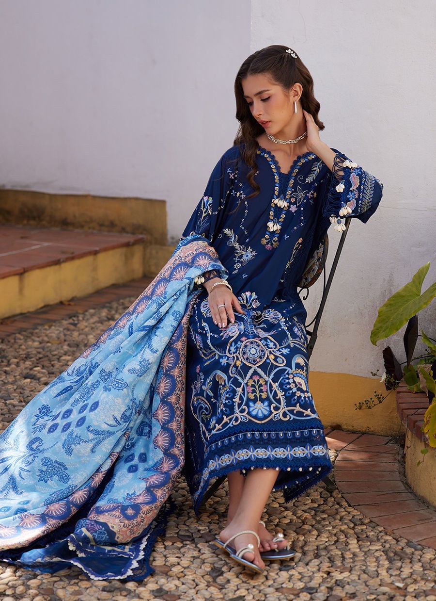 Farah Talib Aziz | Luxury Lawn 26 | Nia Navy - Luxury Dress - available at Maria Faisal in UK and USA.