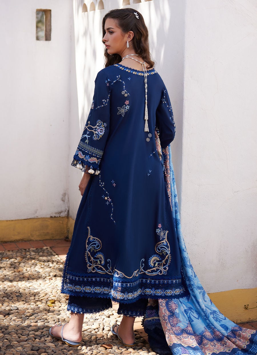 Farah Talib Aziz | Luxury Lawn 26 | Nia Navy - Luxury Dress - available at Maria Faisal in UK and USA.