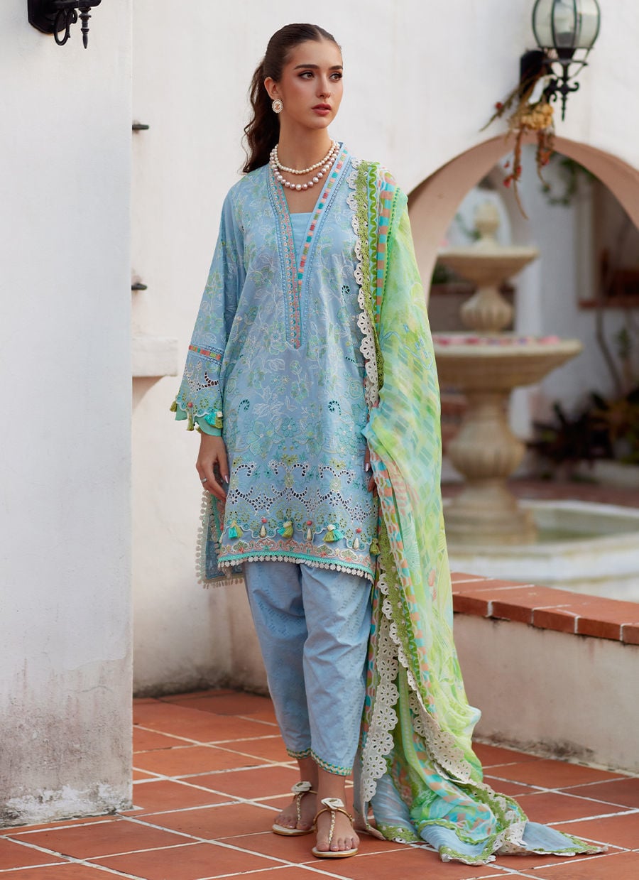 Farah Talib Aziz | Luxury Lawn 26 | Sienna Sky Blue - Luxury Dress - available at Maria Faisal in UK and USA.