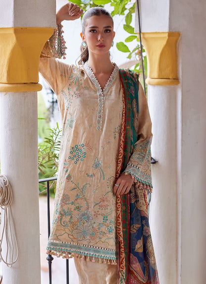 Farah Talib Aziz | Luxury Lawn 26 | Isabella Sand - Luxury Dress - available at Maria Faisal in UK and USA.