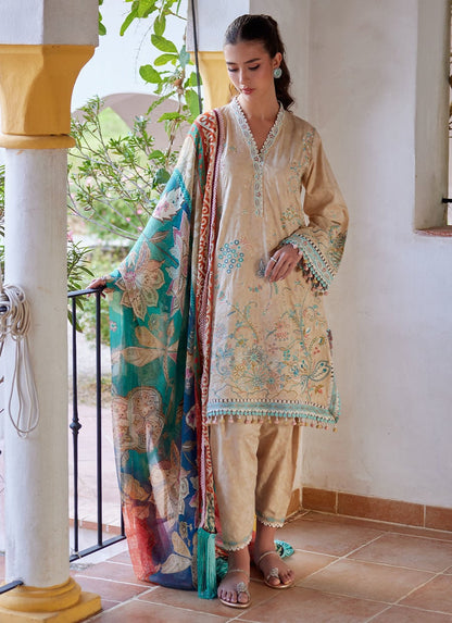 Farah Talib Aziz | Luxury Lawn 26 | Isabella Sand - Luxury Dress - available at Maria Faisal in UK and USA.