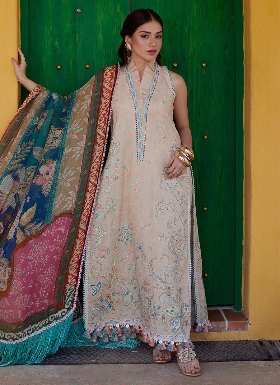 Farah Talib Aziz | Luxury Lawn 26 | Isabella Sand - Luxury Dress - available at Maria Faisal in UK and USA.