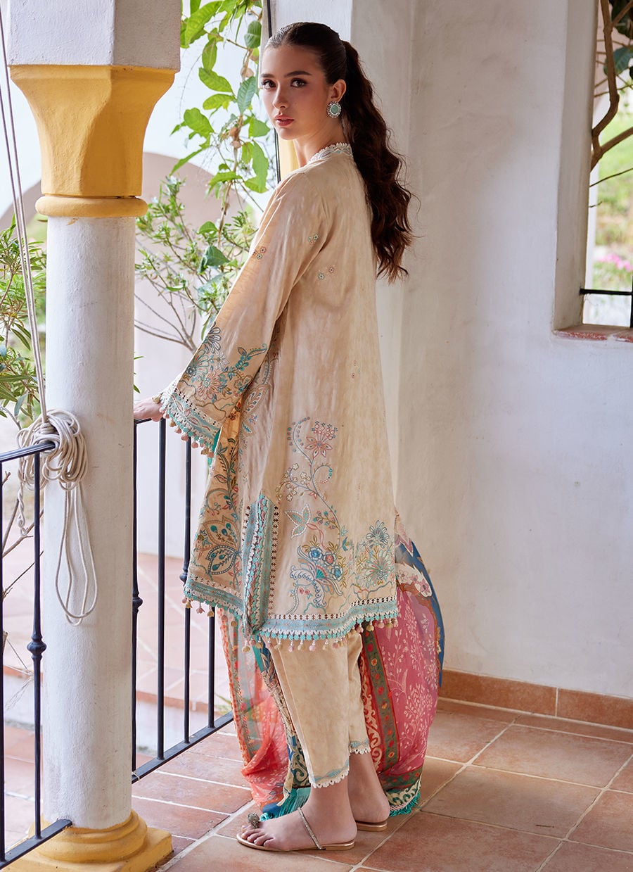 Farah Talib Aziz | Luxury Lawn 26 | Isabella Sand - Luxury Dress - available at Maria Faisal in UK and USA.